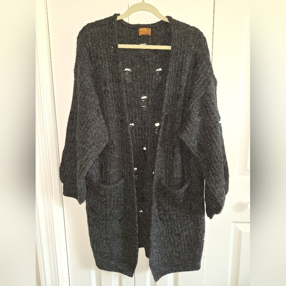POL Charcoal Distressed Cardigan